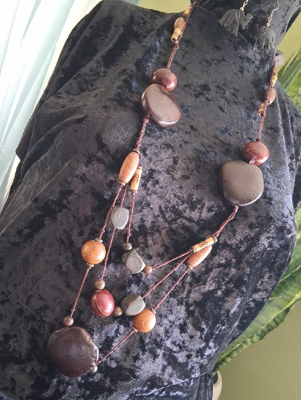 Seed Bead Boho Brown & Black Beaded Multi-Strand Necklace and Earrings Set - Picture 7 of 10